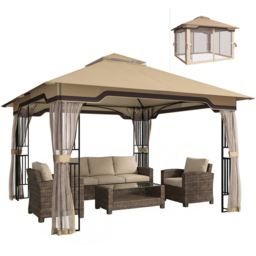 Outsunny 3.3 x 3.3m 2-Tier Khaki Garden Gazebo with Shelves - Size: 3 x 3m - Wilko - thumbnail 3
