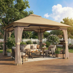 Outsunny 3.3 x 3.3m 2-Tier Khaki Garden Gazebo with Shelves - Size: 3 x 3m - Wilko - thumbnail 1