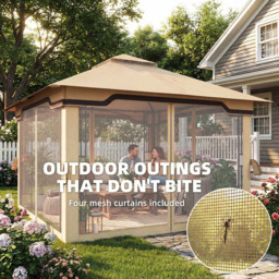 Outsunny 3.3 x 3.3m 2-Tier Khaki Garden Gazebo with Shelves - Size: 3 x 3m - Wilko - thumbnail 7