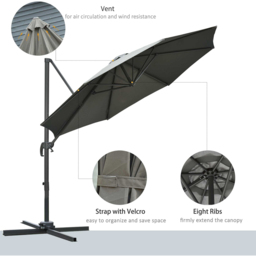 Outsunny Dark Grey Roma Parasol with Cross Base 3m - Wilko - thumbnail 7