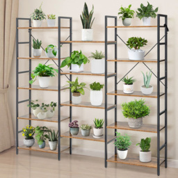 Costway 5 Open Shelf Brown Industrial Bookshelf - Size: 125 x 38 x 31cm - Wilko