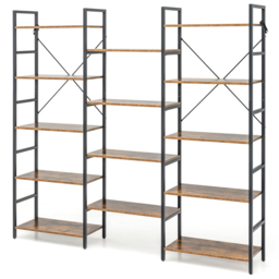 Costway 5 Open Shelf Brown Industrial Bookshelf - Size: 125 x 38 x 31cm - Wilko - thumbnail 3
