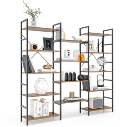 Costway 5 Open Shelf Brown Industrial Bookshelf - Size: 125 x 38 x 31cm - Wilko - thumbnail 4