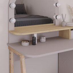 Decortie Avien 3 Drawer Single Door Mocha Grey and Oak Makeup Vanity Table with LED Mirror - Size: 131 x 105 x 51.5cm - Multi - Wilko - thumbnail 4