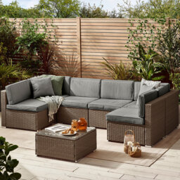Furniturebox Windermere 6 Seater Brown Rattan Sofa Lounge Set - Wilko - thumbnail 1