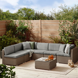 Furniturebox Windermere 6 Seater Brown Rattan Sofa Lounge Set - Wilko - thumbnail 7