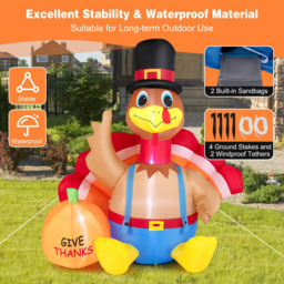 Costway Inflatable Thanksgiving LED Turkey with Pumpkin 6ft - Size: 25 x 24 x 24cm - Multi - Wilko - thumbnail 7