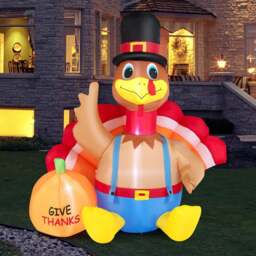 Costway Inflatable Thanksgiving LED Turkey with Pumpkin 6ft - Size: 25 x 24 x 24cm - Multi - Wilko