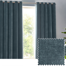 Yard Marine Heavy Chenille Velvet Eyelet Curtain 229 x 183cm - Size: W 183 x D 229cm - Blue - Yard Living - Wilko - thumbnail 3