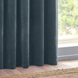 Yard Marine Heavy Chenille Velvet Eyelet Curtain 229 x 183cm - Size: W 183 x D 229cm - Blue - Yard Living - Wilko - thumbnail 5