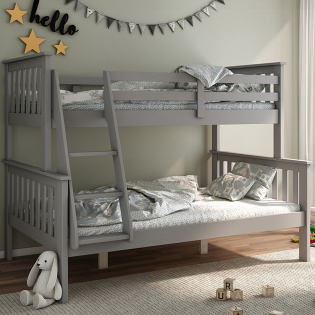 Carra Triple Sleeper Grey Bunk Bed with Orthopaedic Mattresses - Size: Single + Small Double - Bedmaster - Wilko - image 1