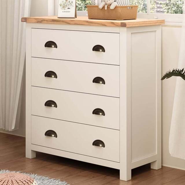 Cosenza 4 Drawer Off White Chest of Drawers with Brass Cup Handles - Wilko - image 1