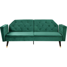 Comfy Living 3 Seater Green and Gold Plush Velvet Tufted Sofa Bed - Wilko - thumbnail 3