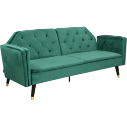Comfy Living 3 Seater Green and Gold Plush Velvet Tufted Sofa Bed - Wilko - thumbnail 4