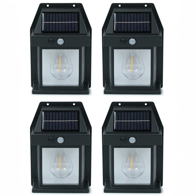 ValueLights Set of 4 Black Outdoor Solar Lantern Wall Lights - Size: 17 x 12 x 6cm - Wilko - image 1