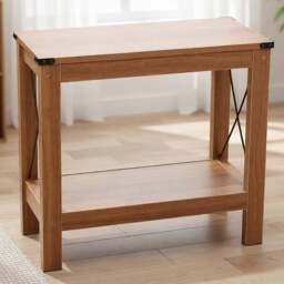Living and Home Single Shelf Wood-Coloured Side Table - Size: 55.7 x 60 x 31cm - Natural - Wilko - thumbnail 1