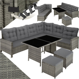 tectake Barletta 8 Seater Grey and Beige Rattan Garden Sofa Set - Wilko - thumbnail 3
