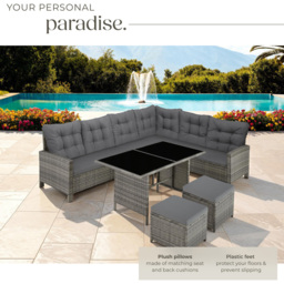 tectake Barletta 8 Seater Grey and Beige Rattan Garden Sofa Set - Wilko - thumbnail 5