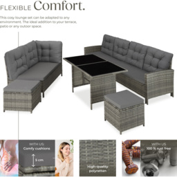 tectake Barletta 8 Seater Grey and Beige Rattan Garden Sofa Set - Wilko - thumbnail 4