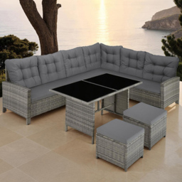 tectake Barletta 8 Seater Grey and Beige Rattan Garden Sofa Set - Wilko - thumbnail 1