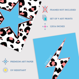 Wee Blue Coo Blue Pink Leopard Pattern Heart Lightning Star Wall Art Print 30 x 41cm 9 Pack - Size: 40.5 x 30.5 x 0.3cm - Multi - Wilko - thumbnail 5