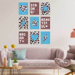 Wee Blue Coo Blue Pink Leopard Pattern Heart Lightning Star Wall Art Print 30 x 41cm 9 Pack - Size: 40.5 x 30.5 x 0.3cm - Multi - Wilko - thumbnail 3