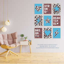 Wee Blue Coo Blue Pink Leopard Pattern Heart Lightning Star Wall Art Print 30 x 41cm 9 Pack - Size: 40.5 x 30.5 x 0.3cm - Multi - Wilko - thumbnail 4