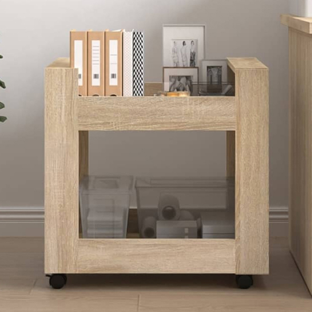 vidaXL 2 Shelf Sonoma Oak Wooden Desk Trolley - Size: 60 x 60 x 45cm - Brown - Wilko - image 1