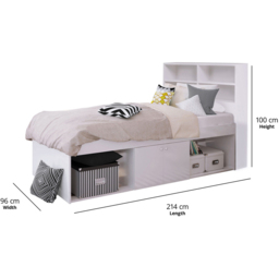 Kudl Single White Low Cabin Bed with Bookcase Headboard - Wilko - thumbnail 4