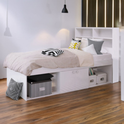 Kudl Single White Low Cabin Bed with Bookcase Headboard - Wilko - thumbnail 1