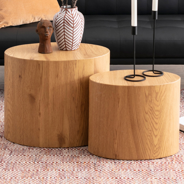Florence Mice Oak Oval Coffee Table Set of 2 - Size: 40 x 33 x 48cm - Brown - Furniture To Go - Wilko - image 1