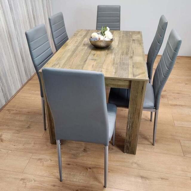 Kosy Koala 6 Seater Faux Leather Dining Set Rustic Effect and Grey - Multi - Portland - Wilko - image 1