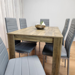 Kosy Koala 6 Seater Faux Leather Dining Set Rustic Effect and Grey - Multi - Portland - Wilko - thumbnail 3