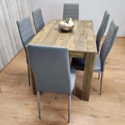 Kosy Koala 6 Seater Faux Leather Dining Set Rustic Effect and Grey - Multi - Portland - Wilko - thumbnail 1