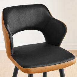 Furniturebox Koda Black and Tan Velvet Faux Leather Bar Stool Set of 2 - Size: 46.5 x 51.5 x 93.5cm - Grey - Wilko - thumbnail 3