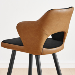 Furniturebox Koda Black and Tan Velvet Faux Leather Bar Stool Set of 2 - Size: 46.5 x 51.5 x 93.5cm - Grey - Wilko - thumbnail 4