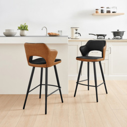 Furniturebox Koda Black and Tan Velvet Faux Leather Bar Stool Set of 2 - Size: 46.5 x 51.5 x 93.5cm - Grey - Wilko - thumbnail 6