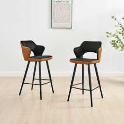 Furniturebox Koda Black and Tan Velvet Faux Leather Bar Stool Set of 2 - Size: 46.5 x 51.5 x 93.5cm - Grey - Wilko - thumbnail 7