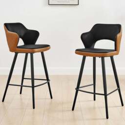 Furniturebox Koda Black and Tan Velvet Faux Leather Bar Stool Set of 2 - Size: 46.5 x 51.5 x 93.5cm - Grey - Wilko - thumbnail 1