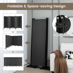 Costway 6 Panel Grey Room Divider on Wheels - Size: 109 x 17 x 13cm - Wilko - thumbnail 7