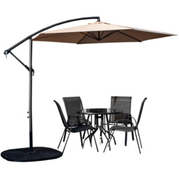 Samuel Alexander 4 Person Round Glass Top Garden Dining Set with Beige Banana Parasol - Size: 4 Seater - Black - Wilko - thumbnail 3