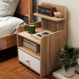 Portland Single Drawer 3 Shelf Natural Wood Effect Bedside Table - Brown - Wilko - thumbnail 6