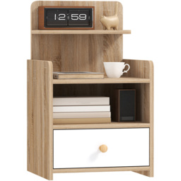 Portland Single Drawer 3 Shelf Natural Wood Effect Bedside Table - Brown - Wilko - thumbnail 3