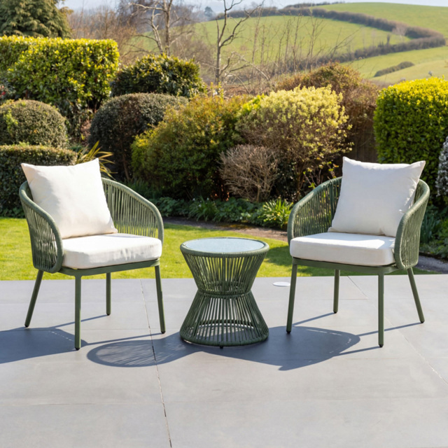 Artemis Home Florent 2 Seater Green and Cream PE Rattan Bistro Set - Wilko - image 1