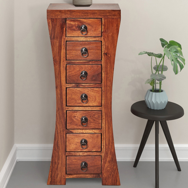 Loft24 Mahar 7 Drawer Brown Solid Wood Chest of Drawers - Size: 85 x 35 x 23cm - Wilko - image 1