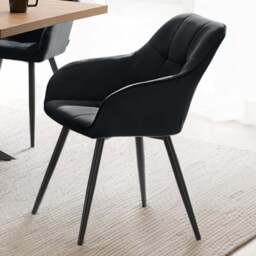 tectake Marilyn Set of 6 Black Quilted Velvet Dining Chair - Wilko