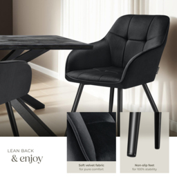 tectake Marilyn Set of 6 Black Quilted Velvet Dining Chair - Wilko - thumbnail 5