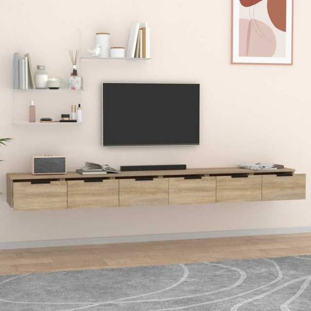vidaXL 6 Drawer Sonoma Oak Wall Cabinet - Size: 20 x 102 x 30cm - Brown - Wilko - image 1