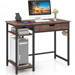 Costway Single Drawer 2 Shelf Industrial Home Office Desk Rustic Brown - Size: 113 x 61 x 18cm - Wilko - thumbnail 6
