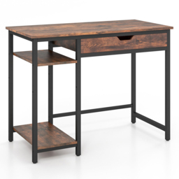 Costway Single Drawer 2 Shelf Industrial Home Office Desk Rustic Brown - Size: 113 x 61 x 18cm - Wilko - thumbnail 3